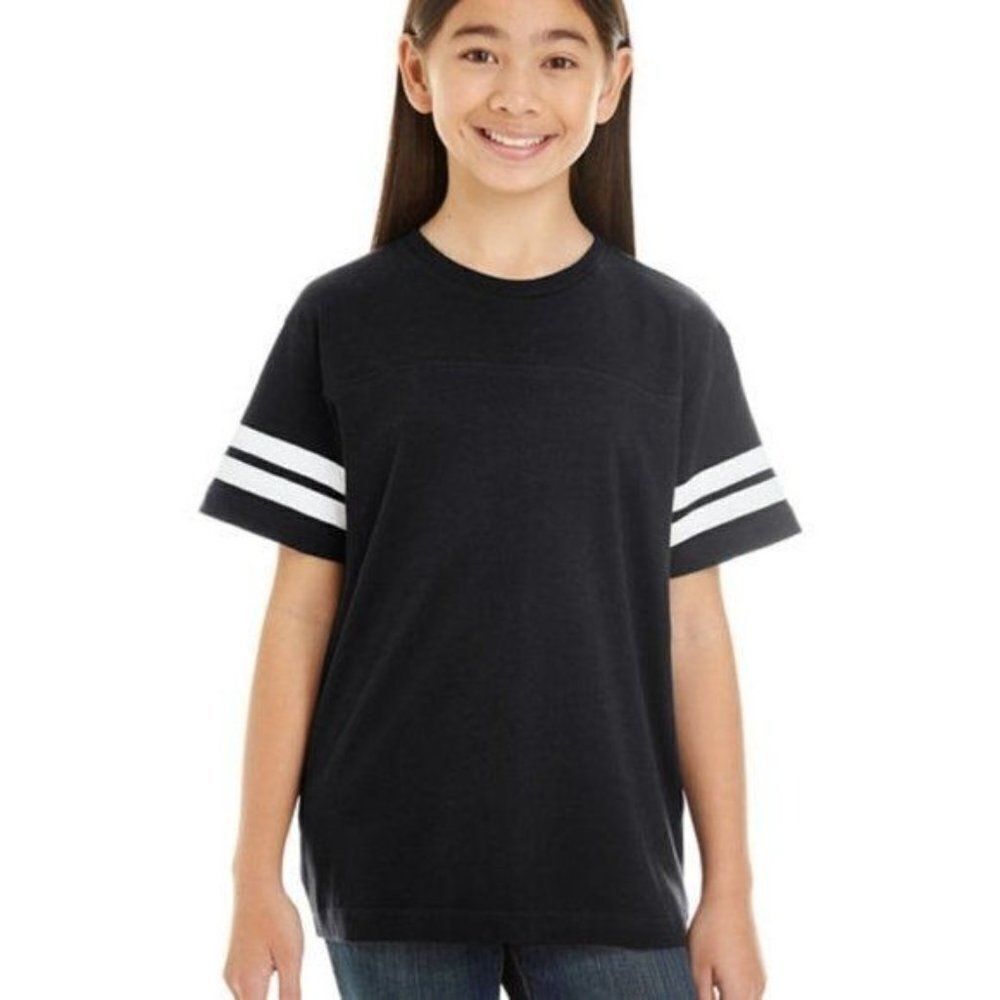 Aqua Guard Girls Black White Big Youth Short Sleeve Cotton Football Jersey Small